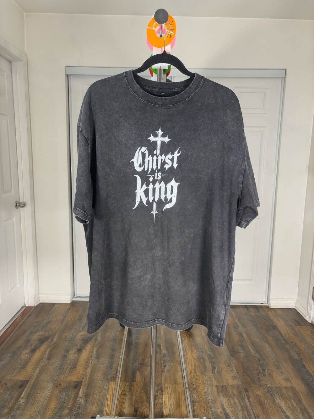 Black Graphic Crewneck Tee with 'Christ is King' Print